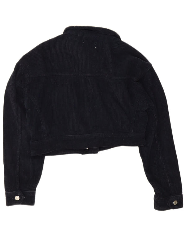 Jaqueta feminina de veludo cotelê Topshop Reino Unido 8 pequeno bloco colorido azul marinho