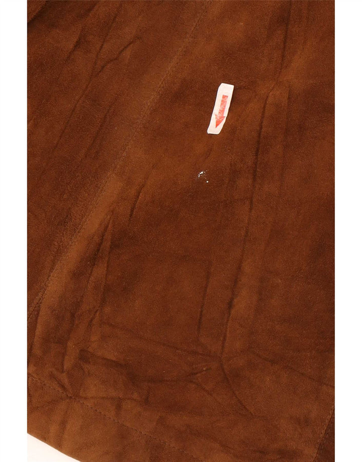 Blazer Vintage Feminino Longline de Camurça com 1 Botão, UK 10, Pequeno, Marrom