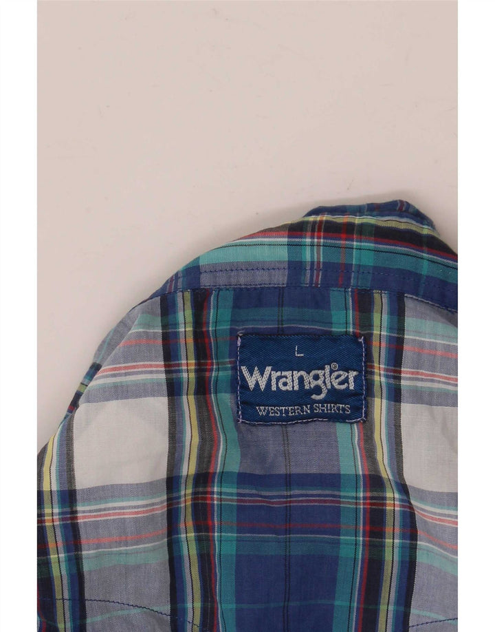 Wrangler Camisa masculina de manga curta com babados frontal grande xadrez azul