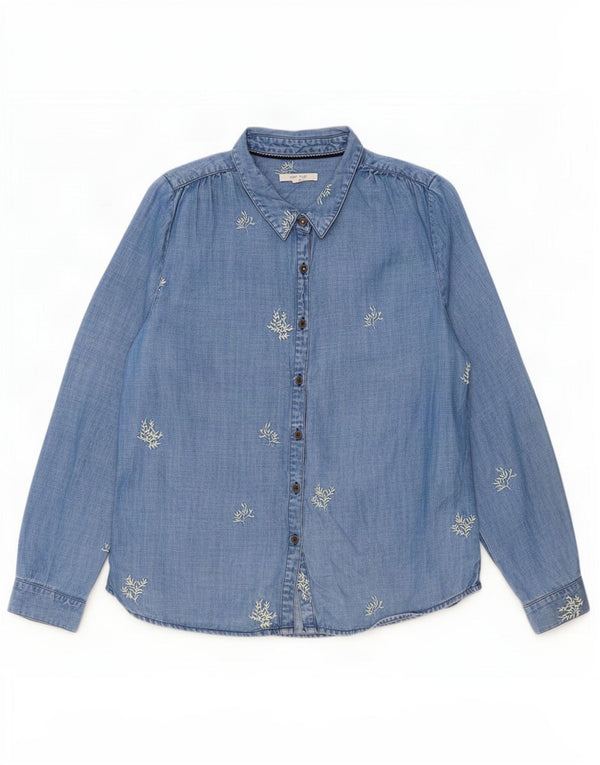 Camisa jeans feminina White Stuff Reino Unido 12 Lyocell floral azul médio