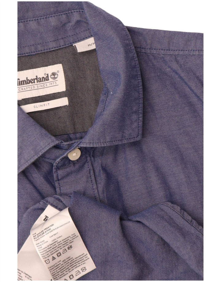 Camisa masculina Timberland manga curta slim fit azul médio algodão