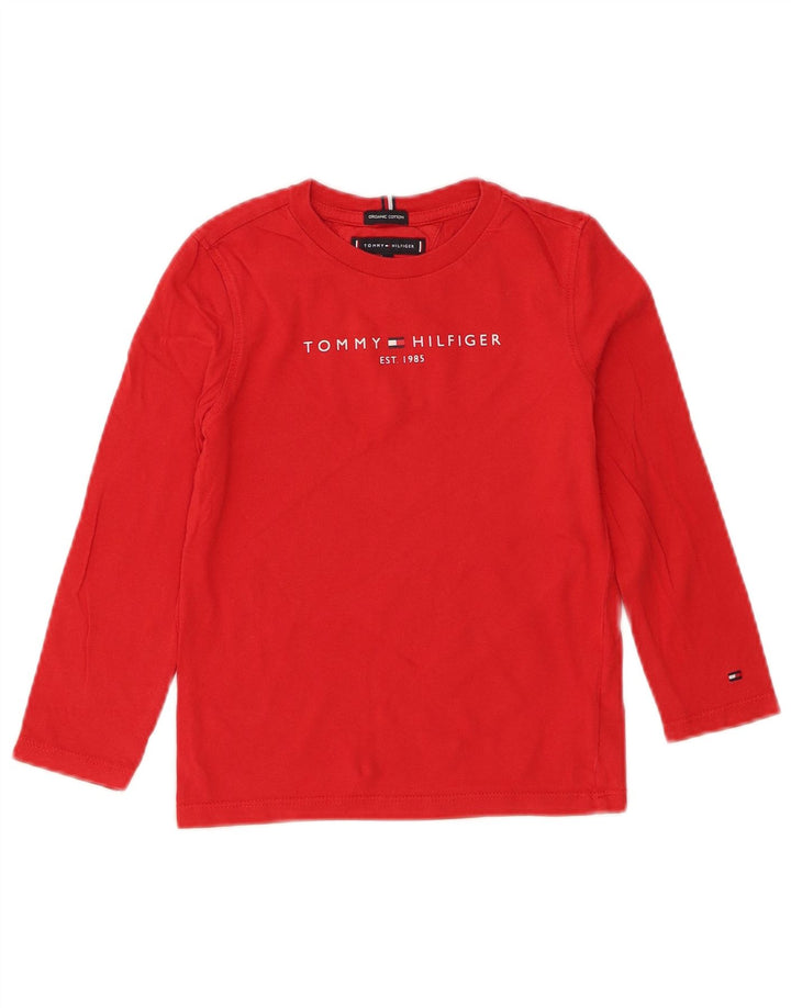 Tommy Hilfiger Boys Graphic Top manga comprida 5-6 anos algodão vermelho
