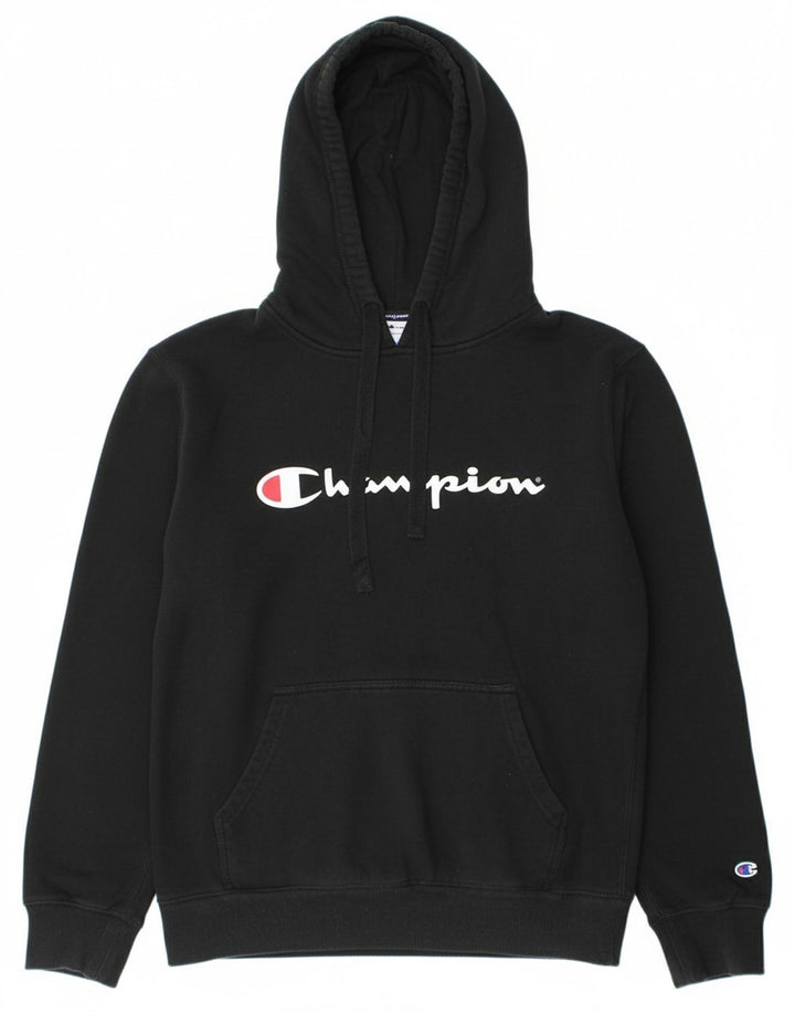 CHAMPION Suéter masculino com capuz gráfico médio algodão preto