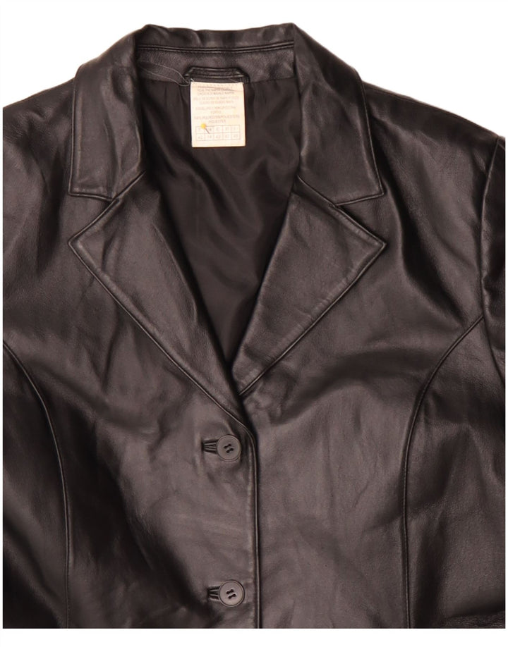 Casaco de couro feminino vintage UK 14 grande poliéster preto