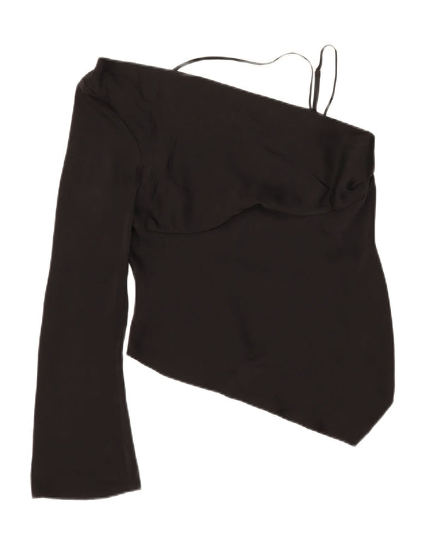 Topshop feminino assimétrico de um ombro UK 12 poliéster preto médio
