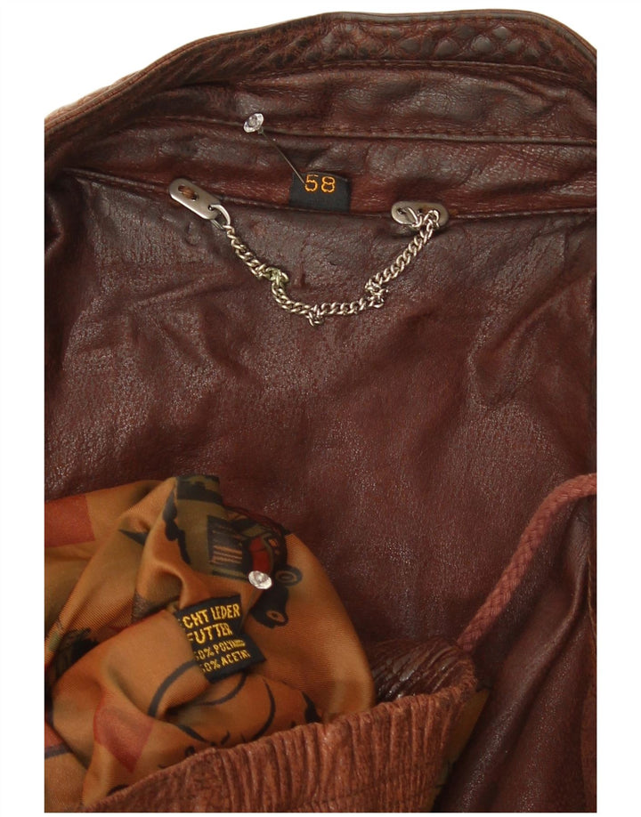 Jaqueta de couro bomber masculina vintage IT 58 4XL couro marrom