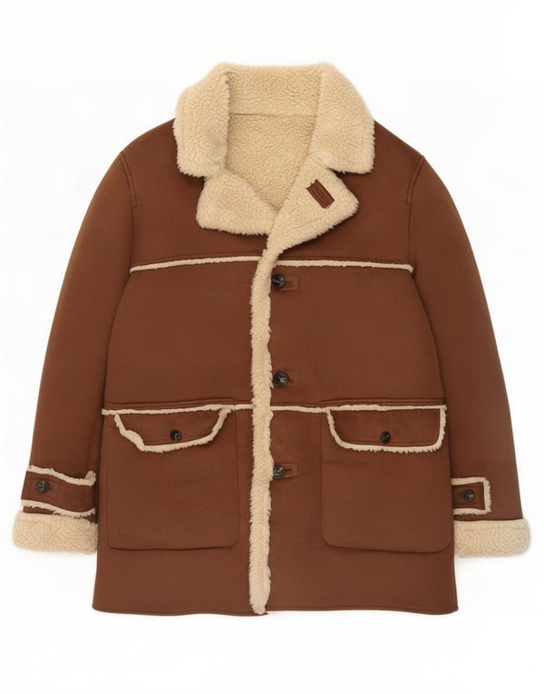 Zara Jaqueta Sherpa Masculina UK 42 XL Marrom Poliéster