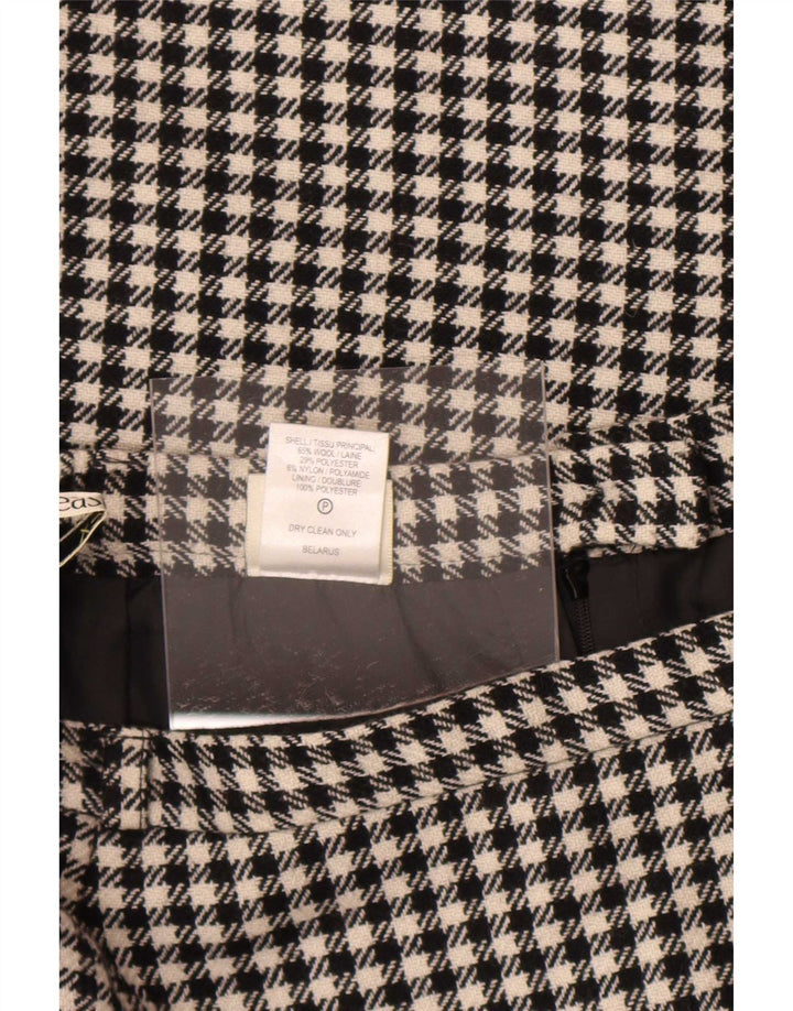 Saia midi feminina Eastex Reino Unido 14 médio W30 lã houndstooth preta
