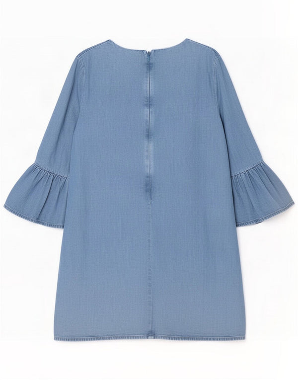 Zara Vestido feminino manga 3/4 UK 14 Lyocell azul médio
