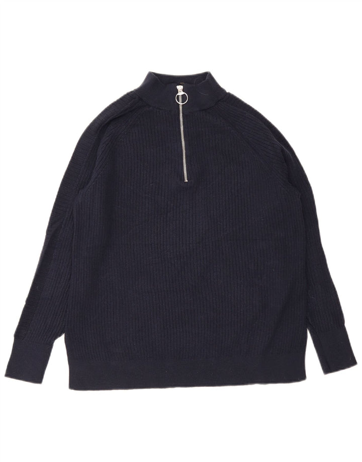 Suéter feminino Marks & Spencer com gola e zíper Reino Unido 14 médio azul marinho