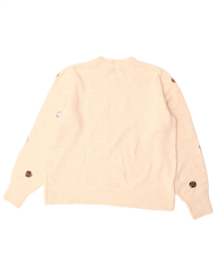 Suéter feminino MARKS & SPENCER com gola redonda UK 14 médio off white