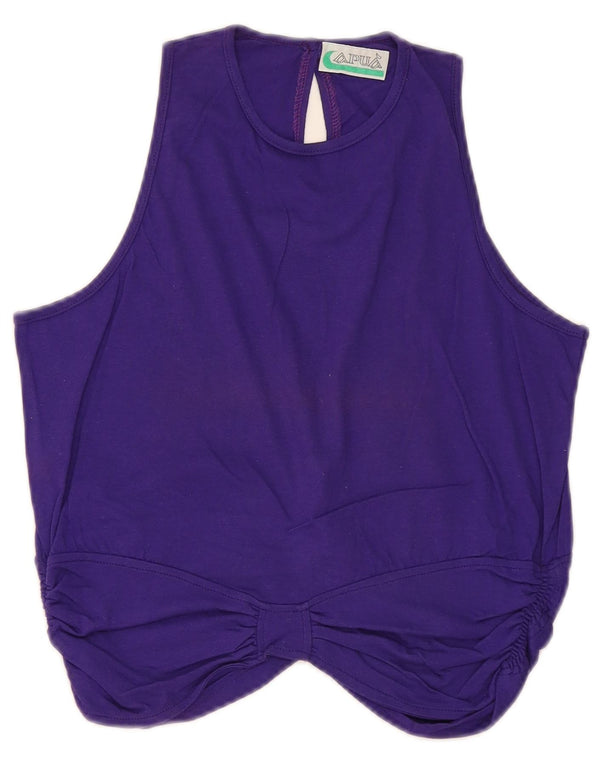 Blusa feminina vintage com colete UK 12 algodão roxo médio