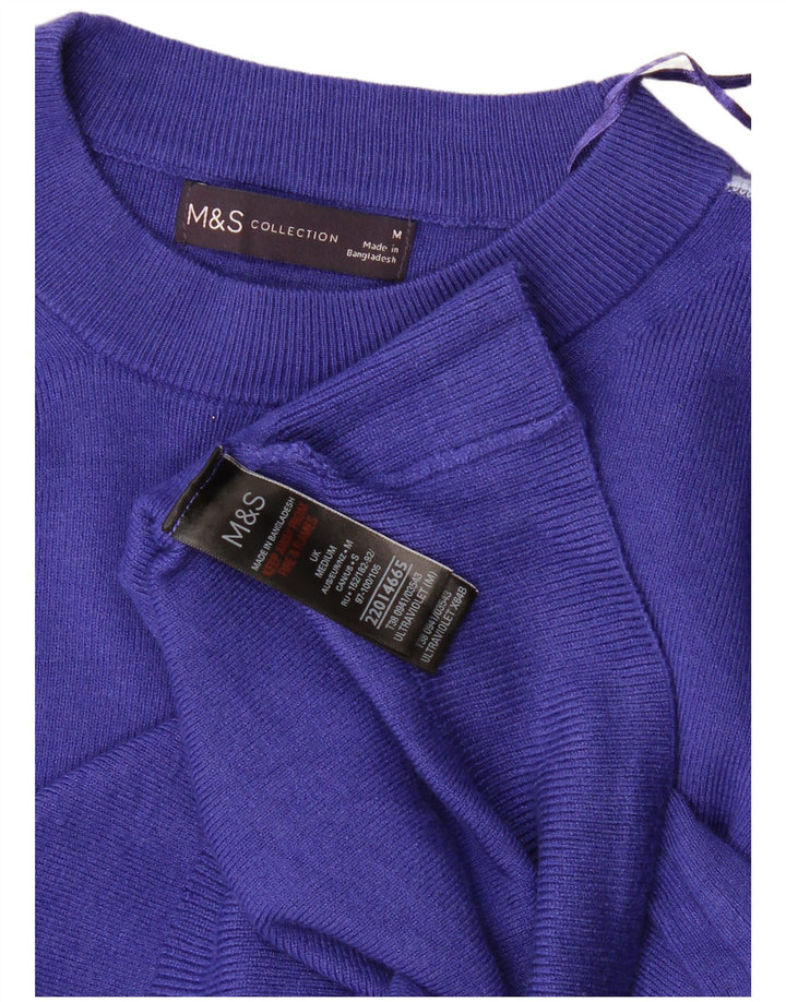 Suéter feminino Marks & Spencer com gola redonda Reino Unido 14 viscose azul médio
