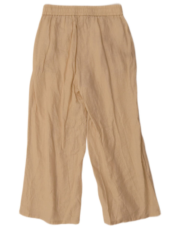 Calça feminina Benetton com perna larga XS W25 L25 linho bege