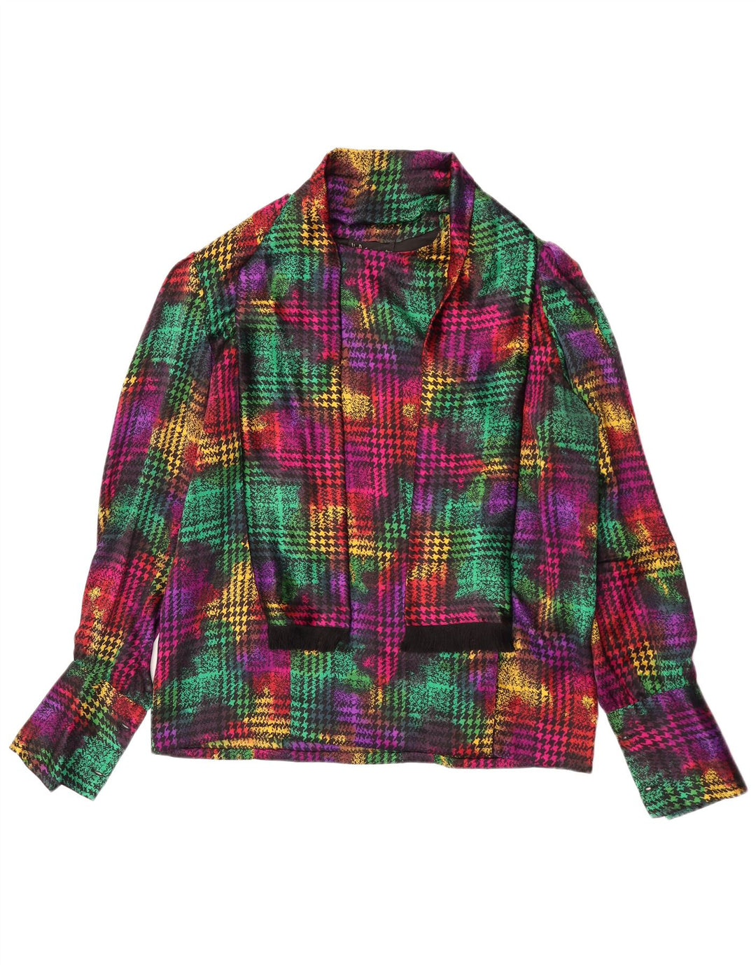 Blusa feminina vintage de manga comprida UK 18 XL Houndstooth multicolorida