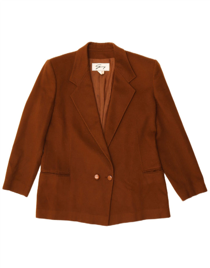 Jaqueta blazer feminina Genny com peito duplo Reino Unido 14 lã marrom médio