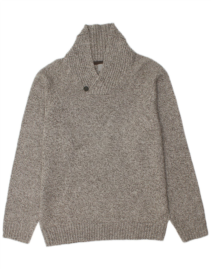 Suéter masculino Marks & Spencer com gola xale cinza médio manchado