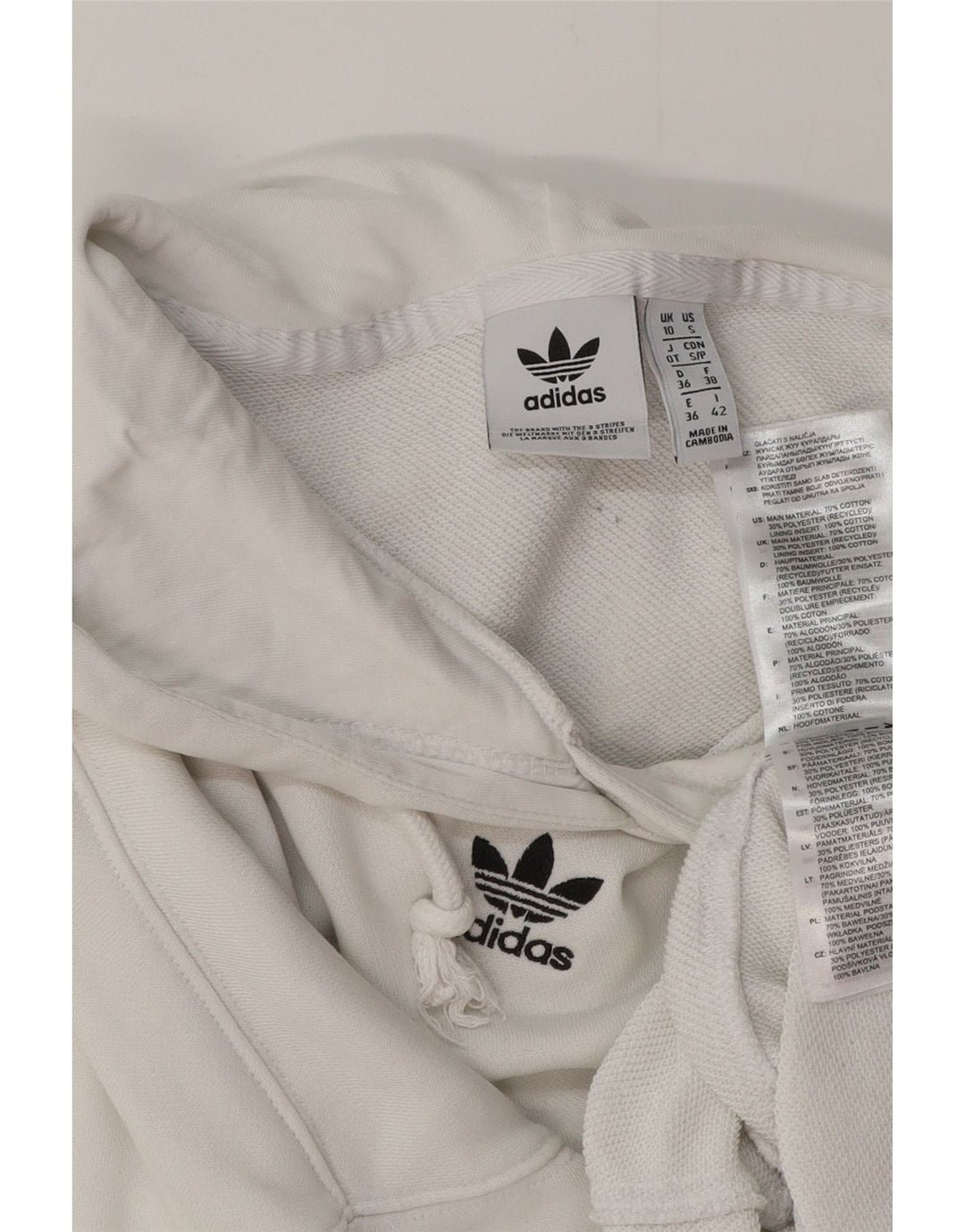 ADIDAS Womens Oversized Crop Hoodie Jumper Reino Unido 10 Pequeno Algodão Branco