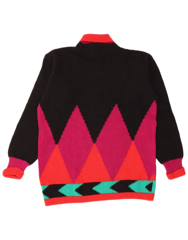 Suéter feminino vintage com gola redonda UK 12 médio preto argyle/diamante
