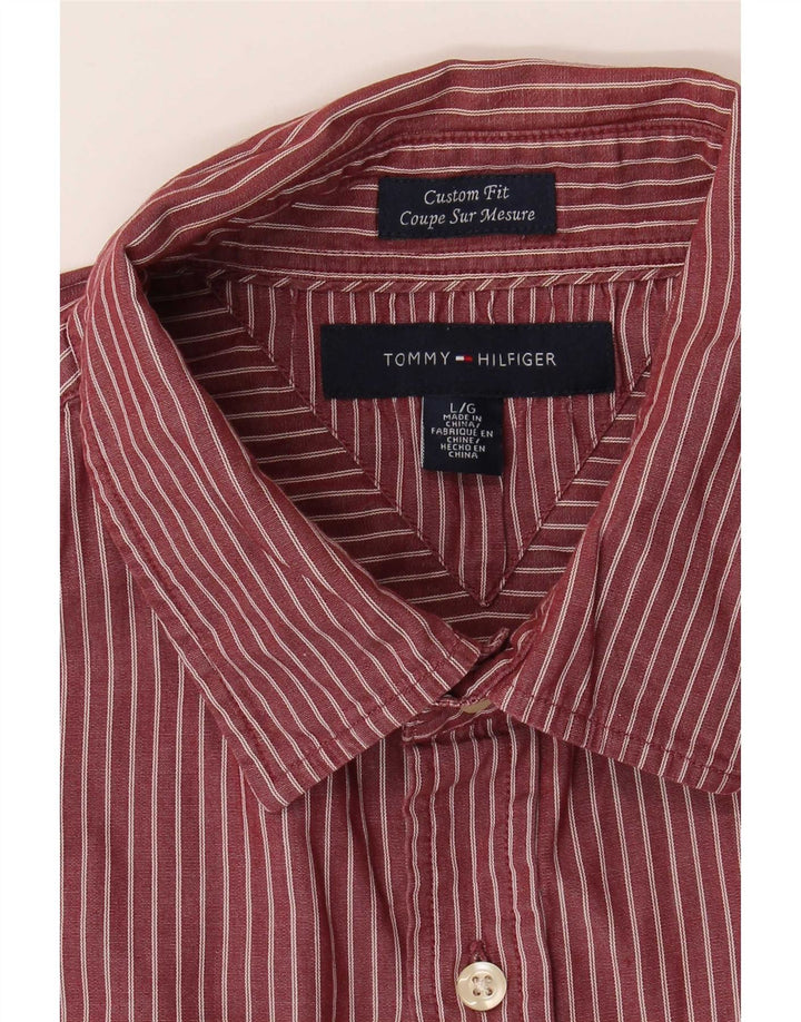 Camisa masculina Tommy Hilfiger Custom Fit grande listra vermelha