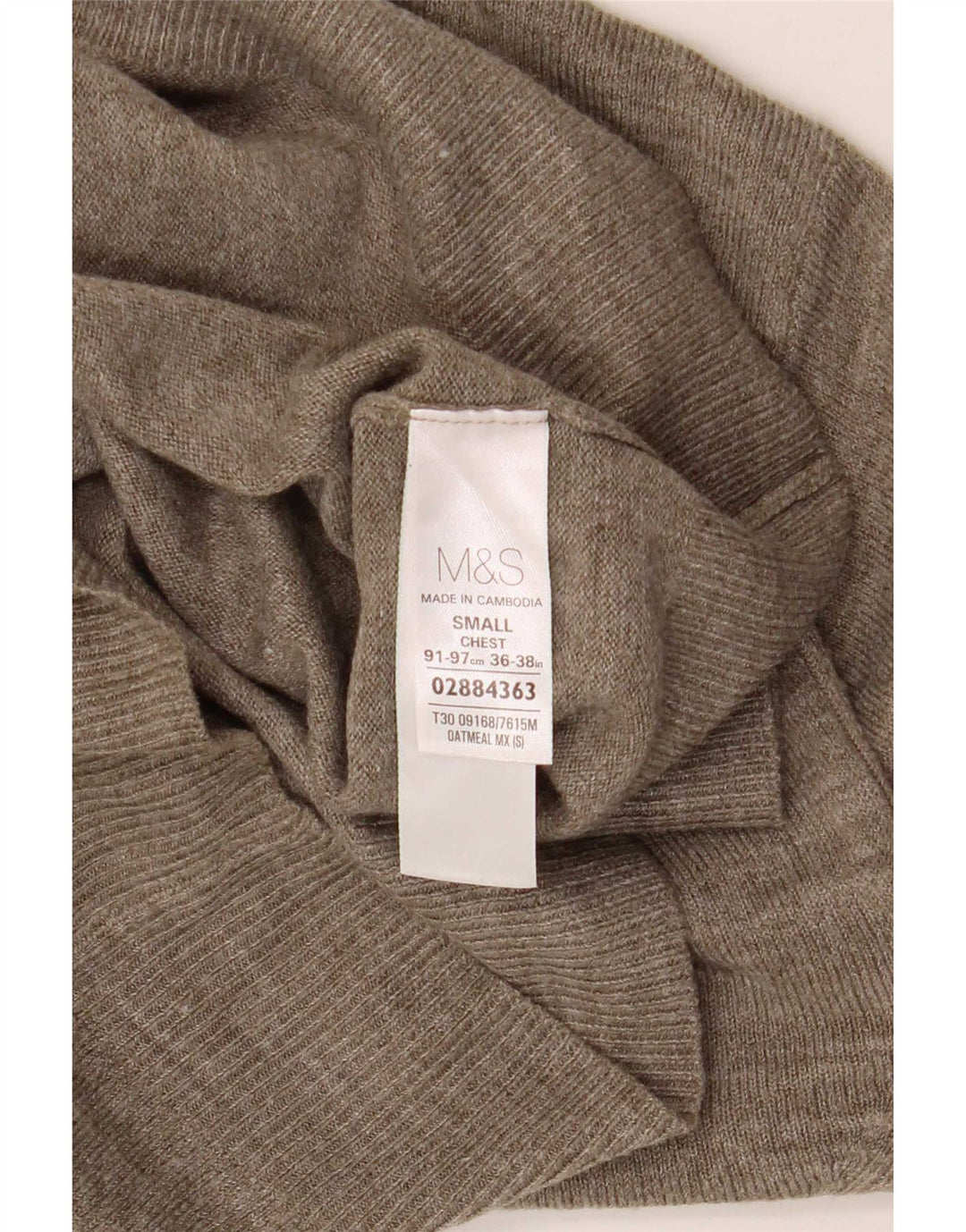 Suéter masculino Marks & Spencer com decote em V, pequeno acrílico salpicado bege