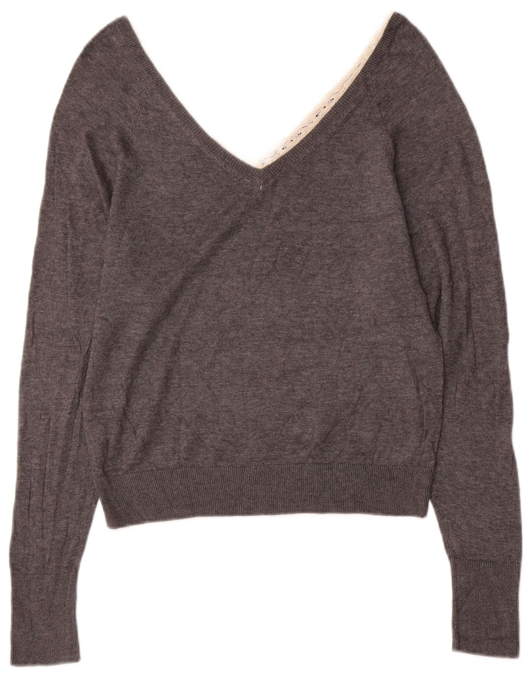 Suéter feminino Zara com decote em V Reino Unido 10 pequeno cinza