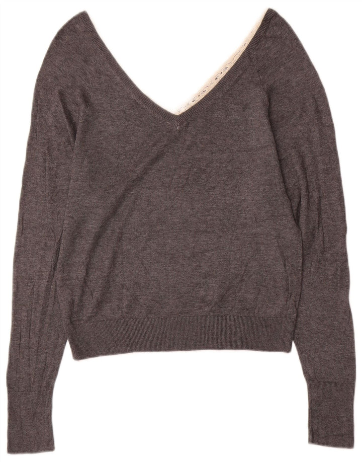 Suéter feminino Zara com decote em V Reino Unido 10 pequeno cinza