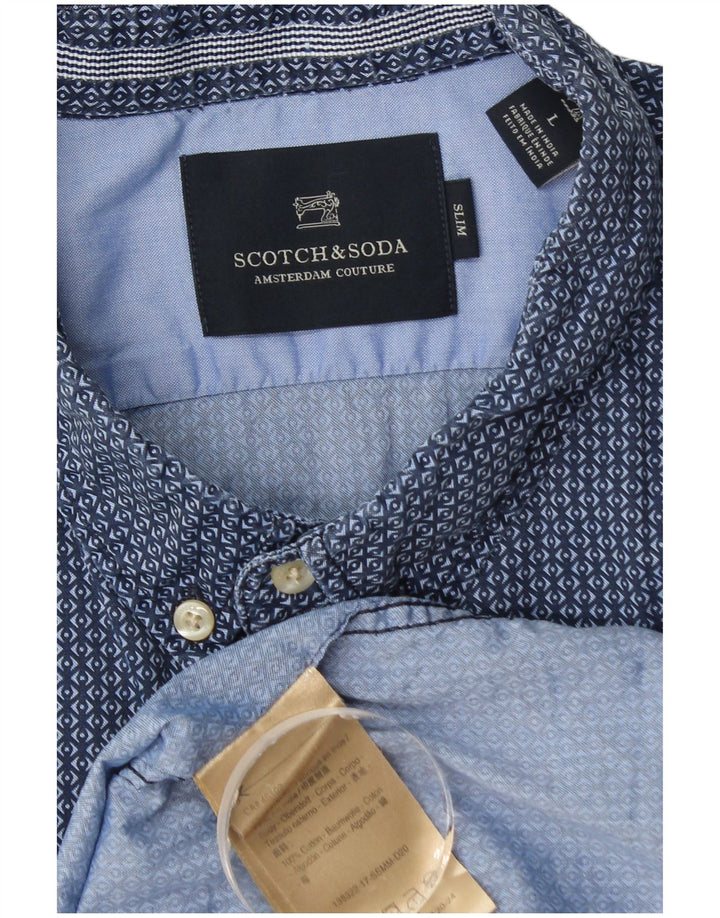 Camisa Slim Masculina Scotch & Soda Grande Algodão Geométrico Azul