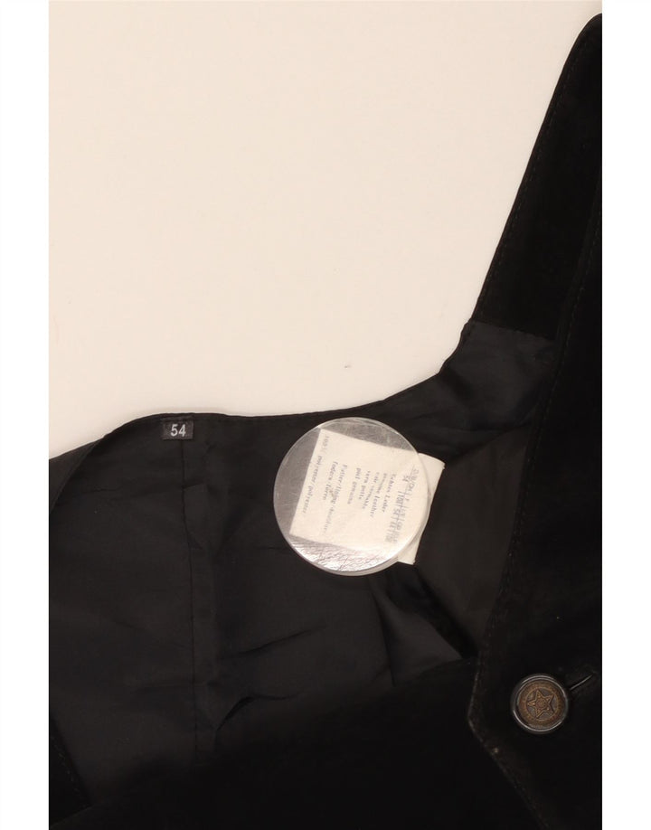 Colete masculino vintage de camurça IT 54 XL couro preto