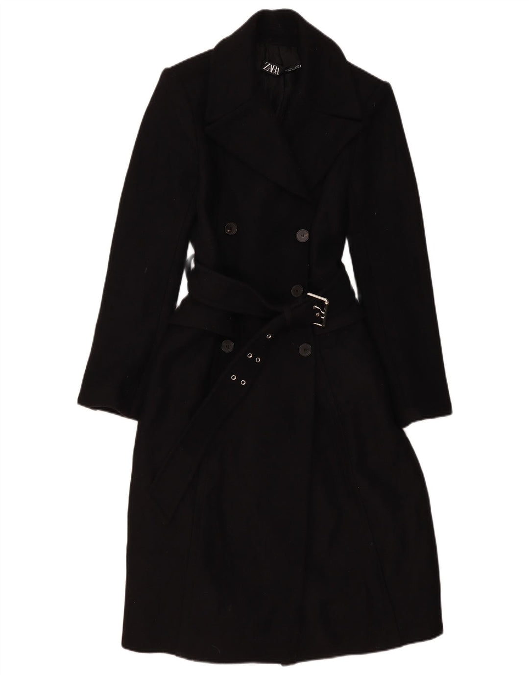 Zara Casaco feminino duplo breasted UK 10 pequeno lã preta
