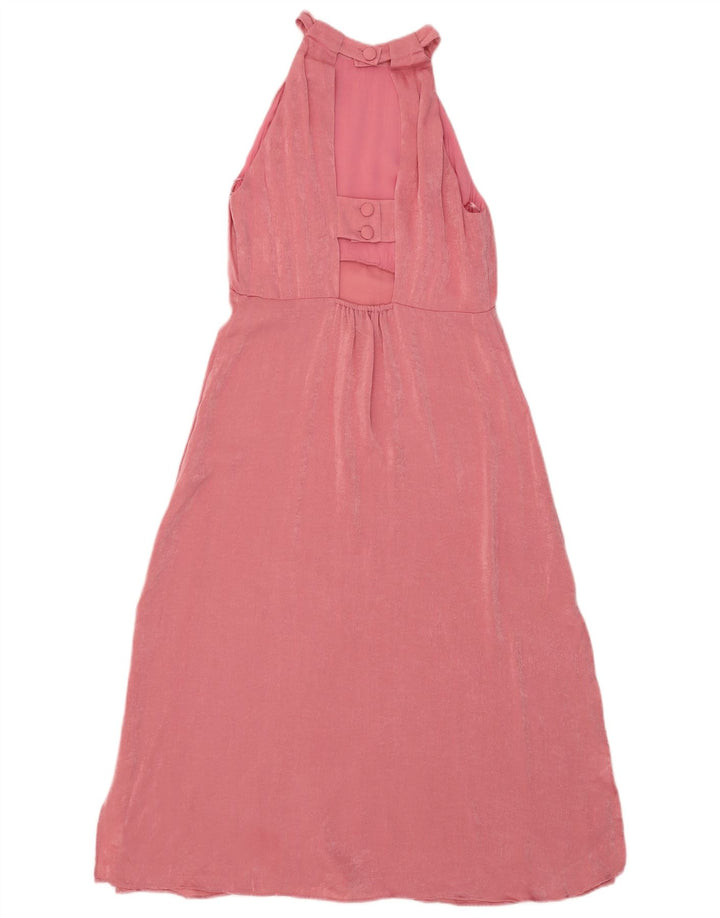 Vestido Maxi Halter Zara Feminino Reino Unido 12 Poliéster Rosa Médio