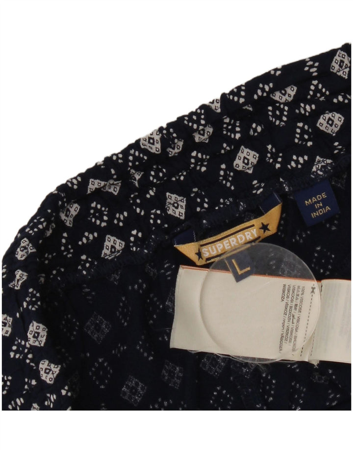 Hot Pants Superdry Feminino Grande W32 Viscose Geométrica Azul Marinho