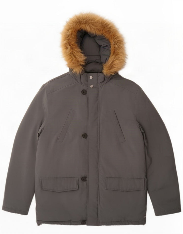 Jack Wills Jaqueta masculina acolchoada com capuz Reino Unido 40 Poliéster cinza grande