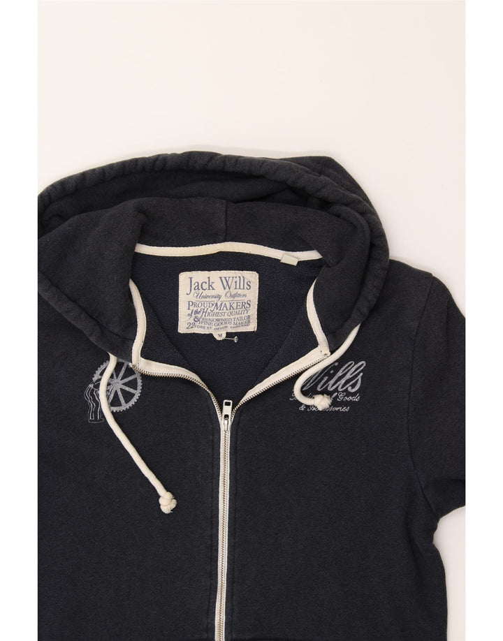 JACK WILLS Mens Graphic Zip Hoodie Sweater Medium Navy Blue Cotton Vintage Jack Wills and Second-Hand Jack Wills from Messina Hembry 