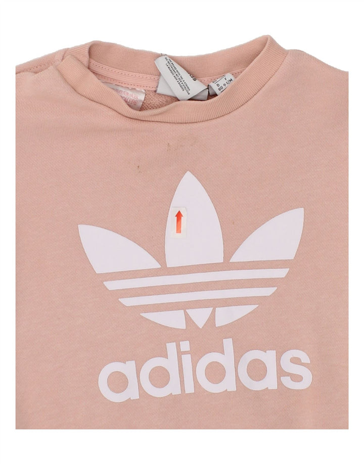 ADIDAS Baby Girls Graphic Sweatshirt Jumper 9-12 Months Pink Cotton Vintage Adidas and Second-Hand Adidas from Messina Hembry 