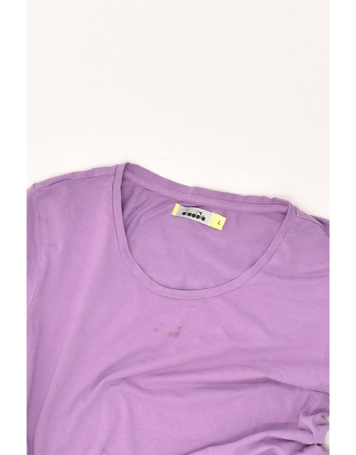 DIADORA Womens T-Shirt Top UK 14 Large Purple Cotton | Vintage Diadora | Thrift | Second-Hand Diadora | Used Clothing | Messina Hembry 