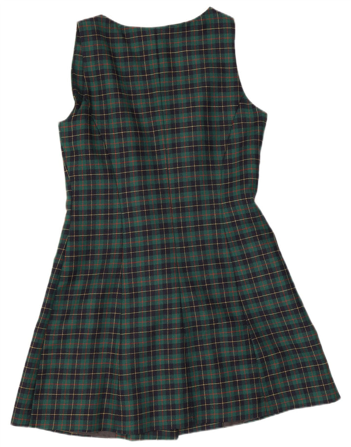 Vestido avental feminino Swish Reino Unido 12 lã xadrez verde médio