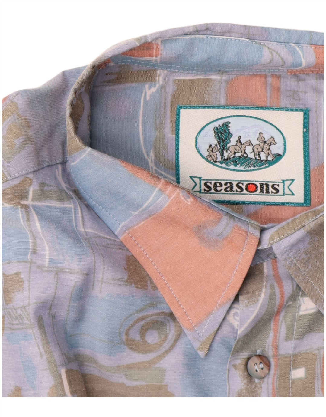 Camisa masculina vintage abstrata padrão manga curta azul grande