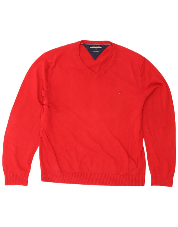 Suéter masculino Tommy Hilfiger com decote em V 2XL algodão vermelho