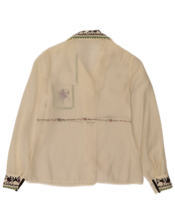 Blusa feminina vintage transparente IT 44 médio off white floral