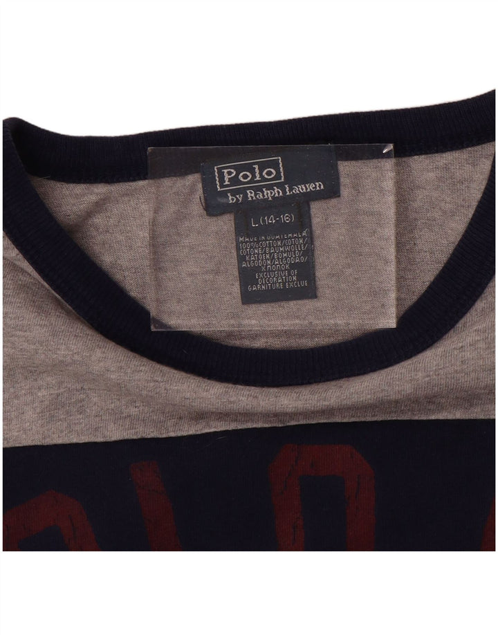 POLO RALPH LAUREN Camiseta gráfica masculina manga comprida 11-12 anos grande azul