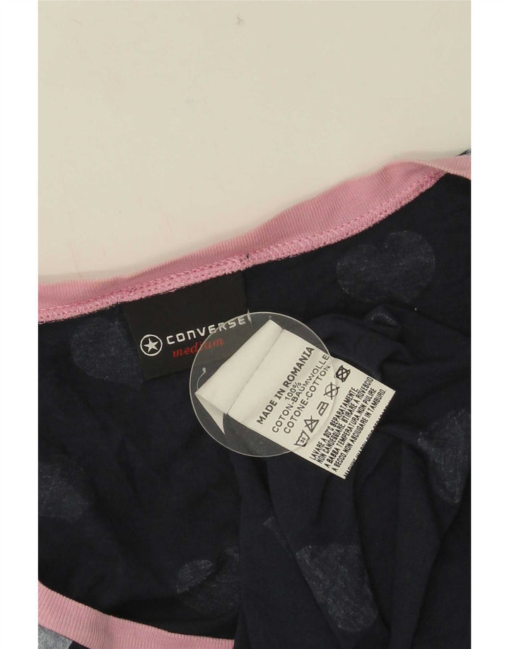 Camiseta feminina Converse com padrão abstrato UK 12 médio azul marinho coração