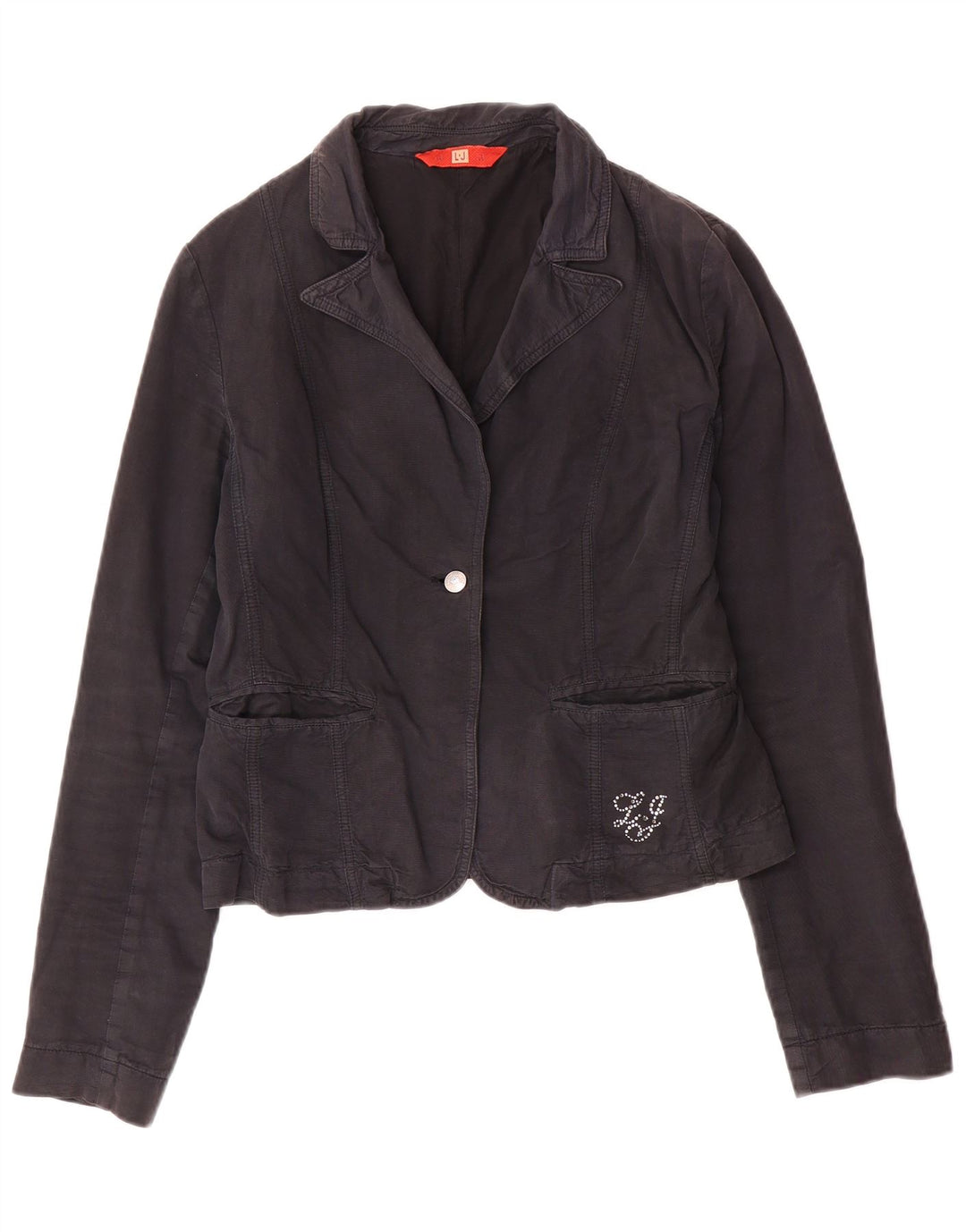 Liu Jo Jaqueta blazer feminina com 1 botão IT 46 grande algodão azul marinho