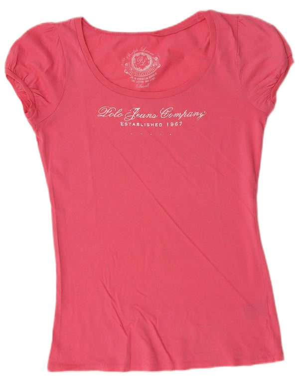 Camiseta feminina Ralph Lauren com estampa gráfica UK 10 algodão rosa pequeno