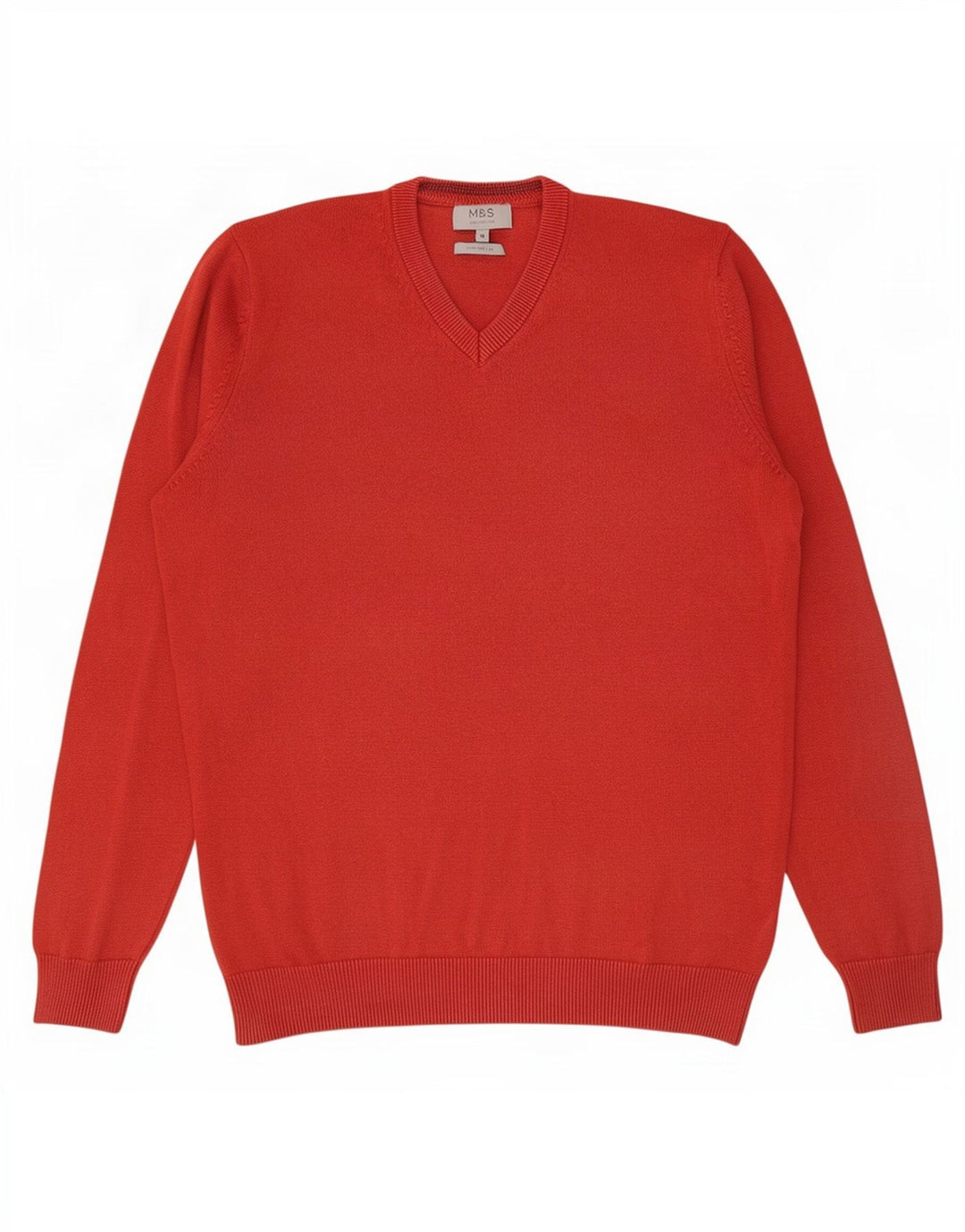 Suéter masculino Marks & Spencer com decote em V, algodão vermelho médio