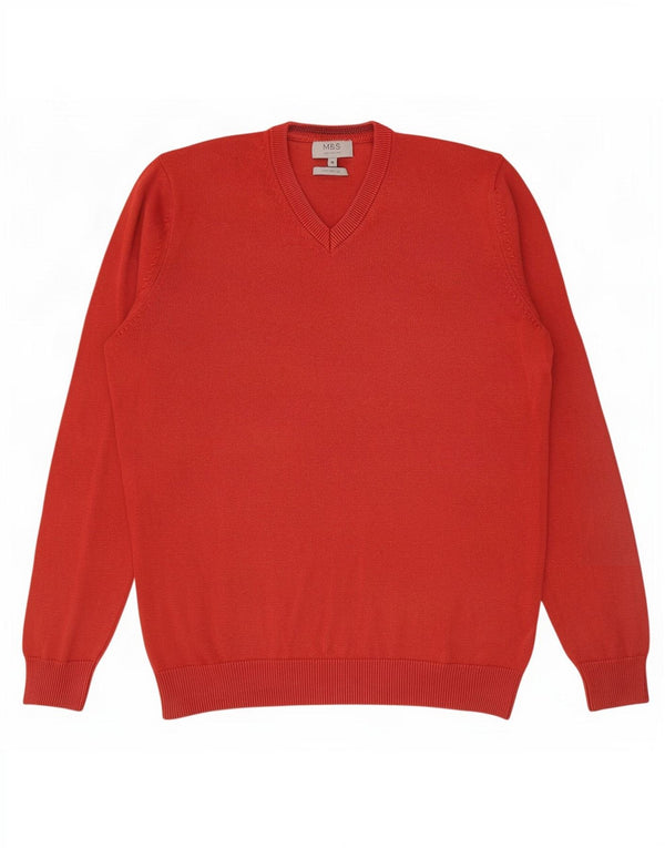 Suéter masculino Marks & Spencer com decote em V, algodão vermelho médio