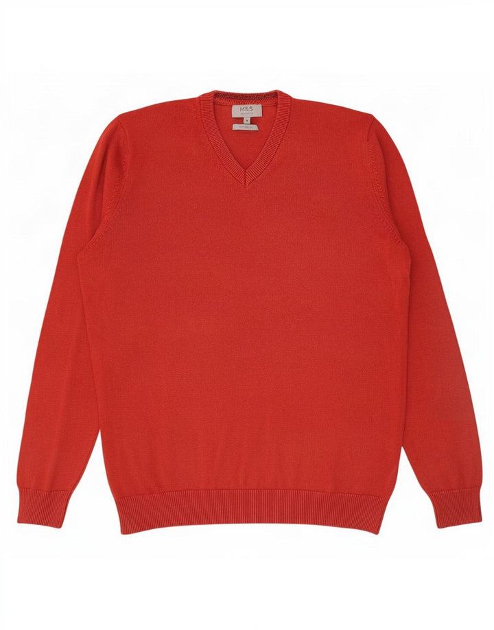 Suéter masculino Marks & Spencer com decote em V, algodão vermelho médio