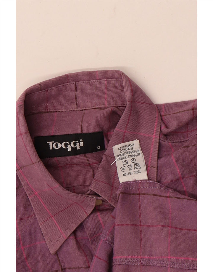 Camisa feminina Toggi UK 12 algodão xadrez roxo médio