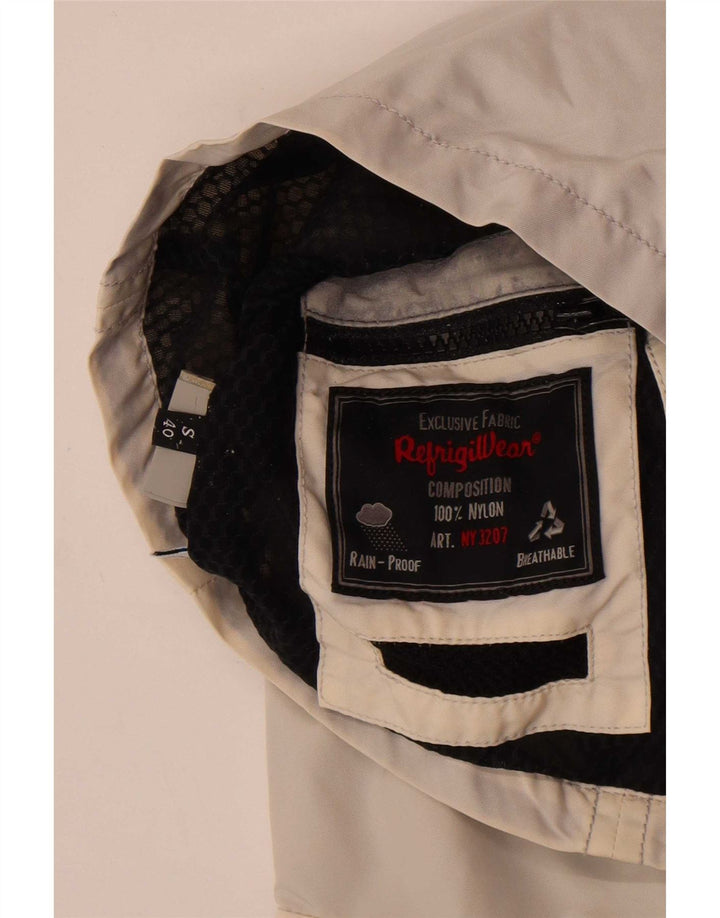 Jaqueta de chuva feminina Refrigiwear UK 10 pequena off white nylon