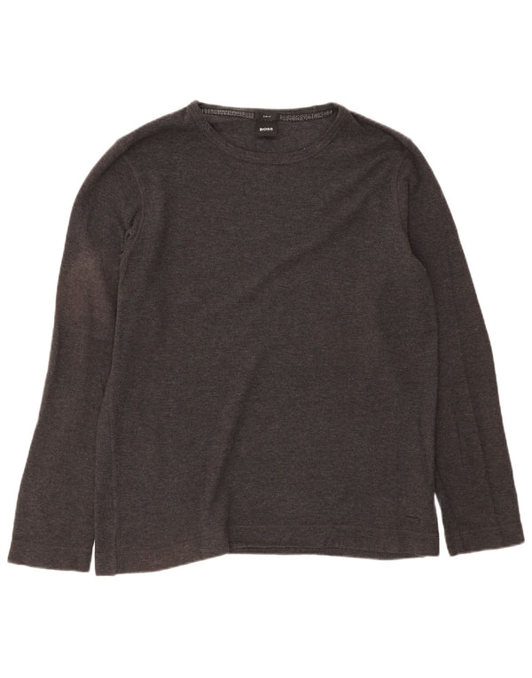 Hugo Boss Mens Slim Fit Top Manga Longa Grande Algodão Cinza